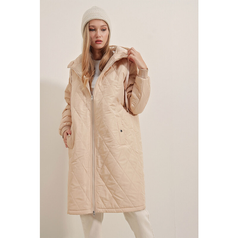 Bigdart 5138 Quilted Long Puffy Coat - Beige