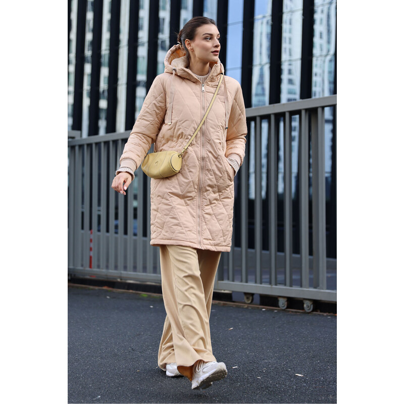 Bigdart 5138 Quilted Long Puffy Coat - Beige