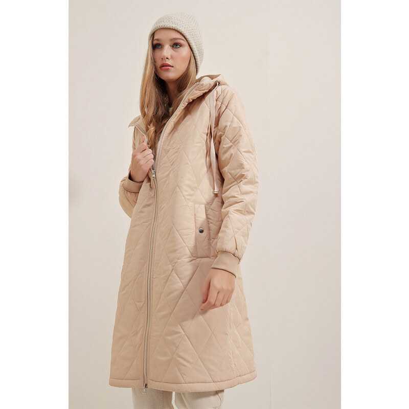 Bigdart 5138 Quilted Long Puffy Coat - Beige