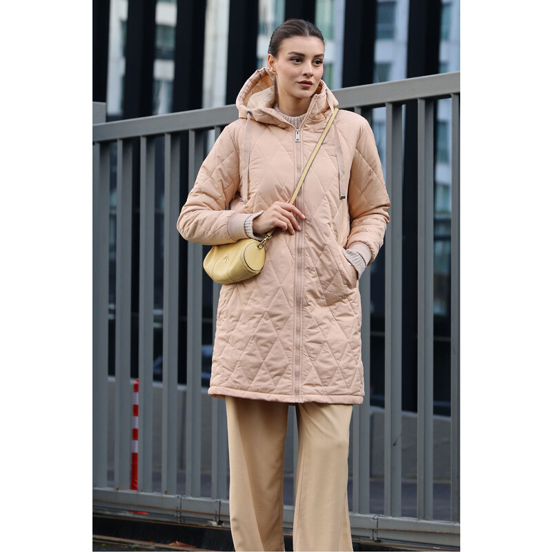 Bigdart 5138 Quilted Long Puffy Coat - Beige