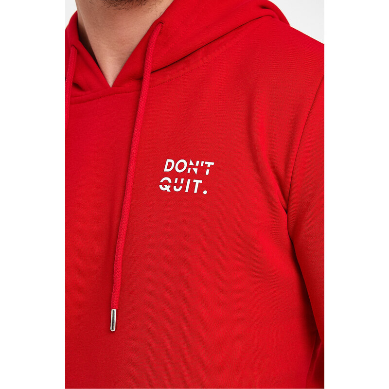 River Club Men's Red Dont Quit Printed 3 Thread Hooded Sweatshirt