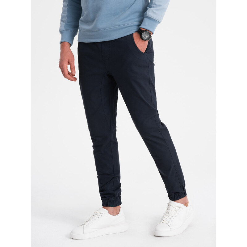 Ombre Clothing Pánské látkové kalhoty JOGGERS - tmavě modrá V8 P885