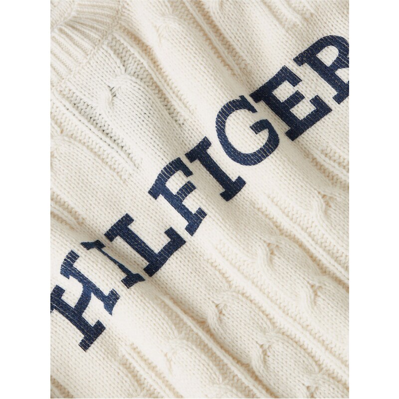 Krémový pánský vlněný svetr Tommy Hilfiger Cable Monotype Crew Neck - Pánské