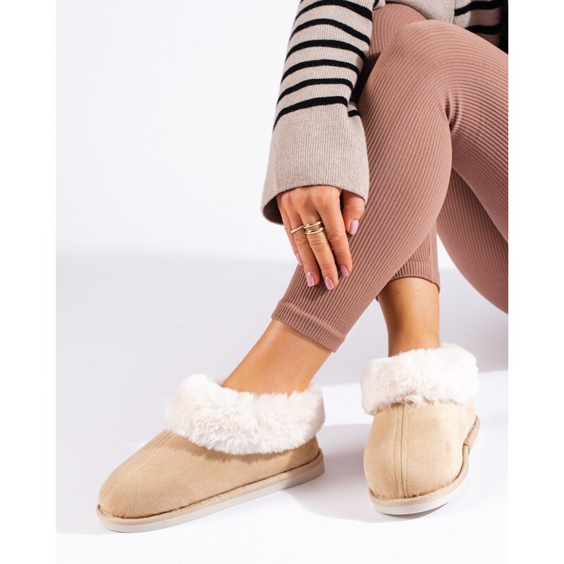 Women's fur beige slippers Shelvt