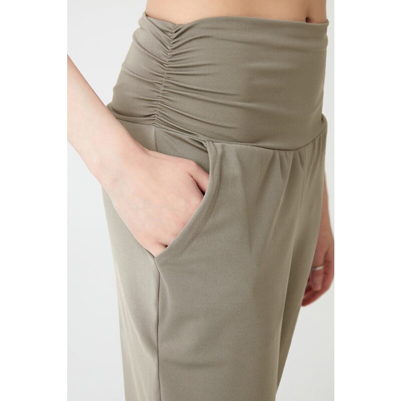 LOS OJOS Khaki Baggy-Look Harem Pants With An Elastic Waist