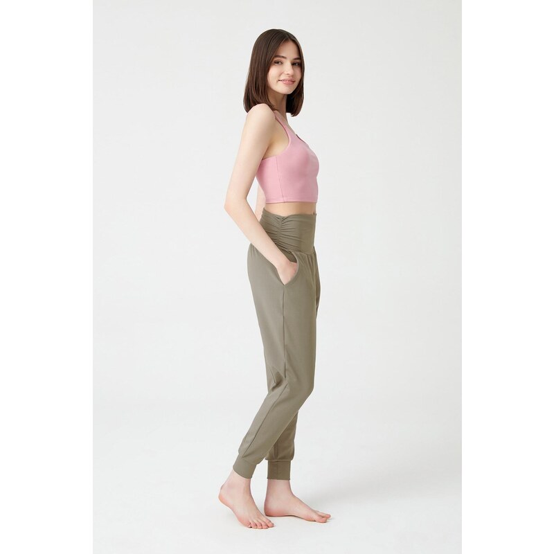 LOS OJOS Khaki Baggy-Look Harem Pants With An Elastic Waist