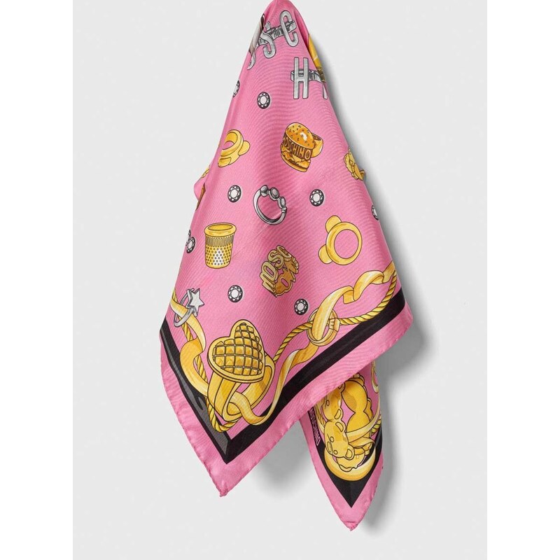 Hedvábný kapesníček Moschino růžová barva, M3040 3548
