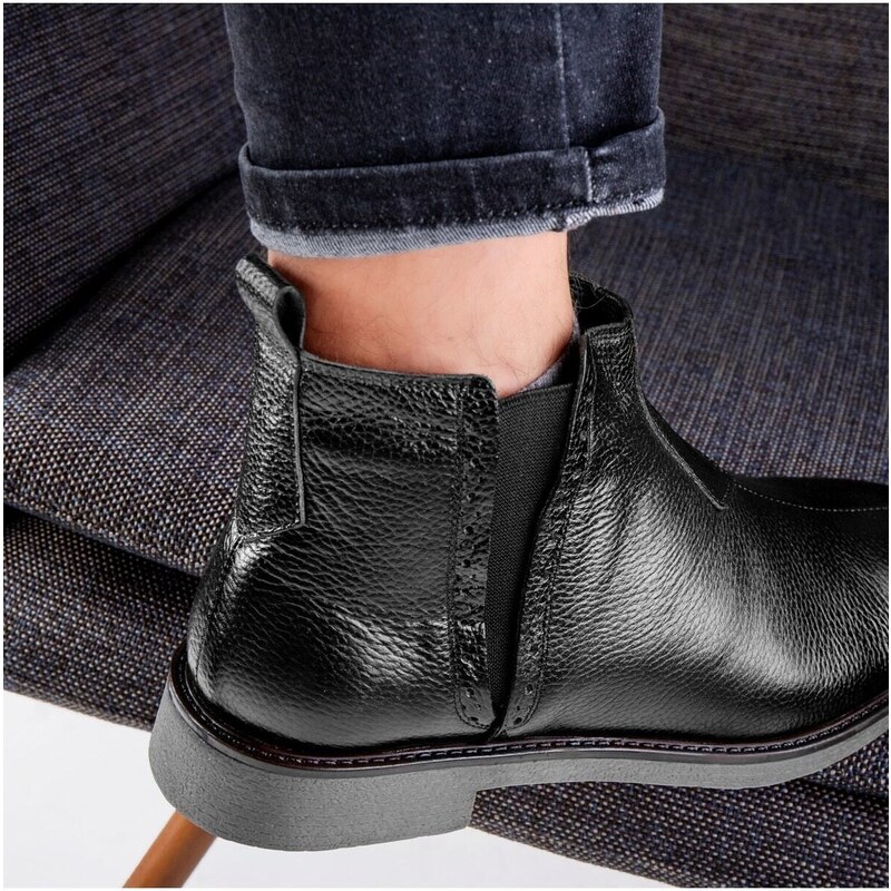 Ducavelli Leeds Genuine Leather Chelsea Daily Boots With Non-Slip Soles Black.