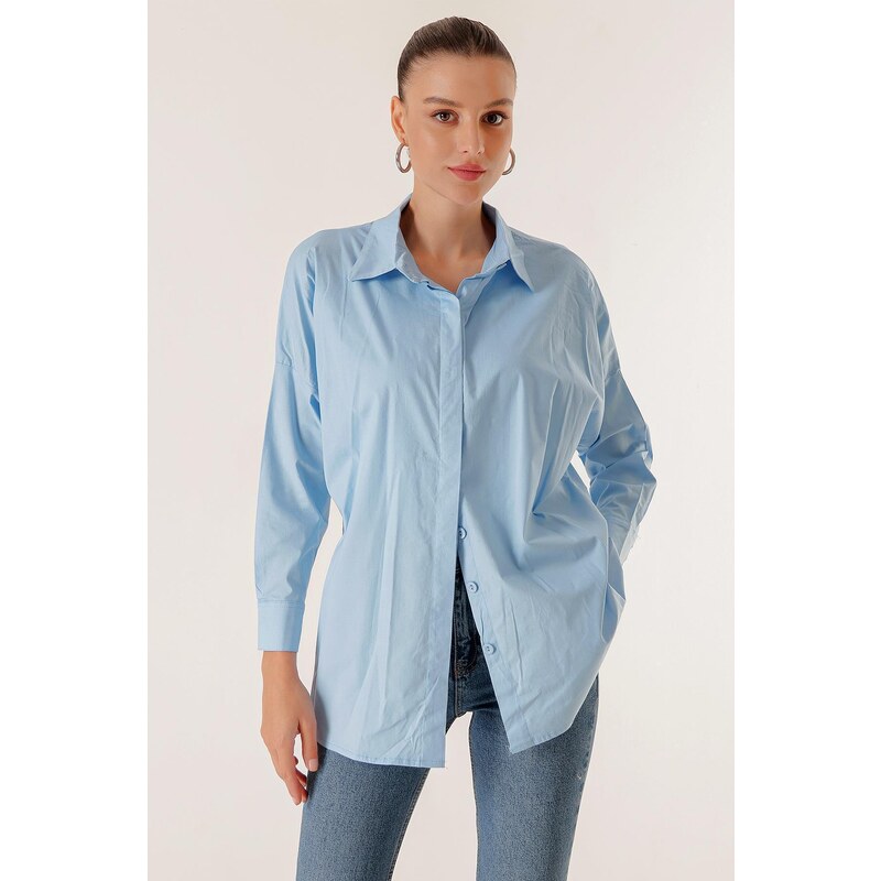 By Saygı Batwing Capri Sleeve Oversize Shirt with Front Plaid