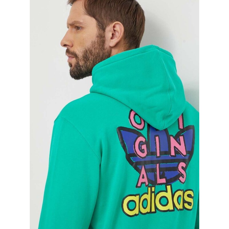 Bavlněná mikina adidas Originals pánská, zelená barva, s kapucí, s potiskem, IM9685