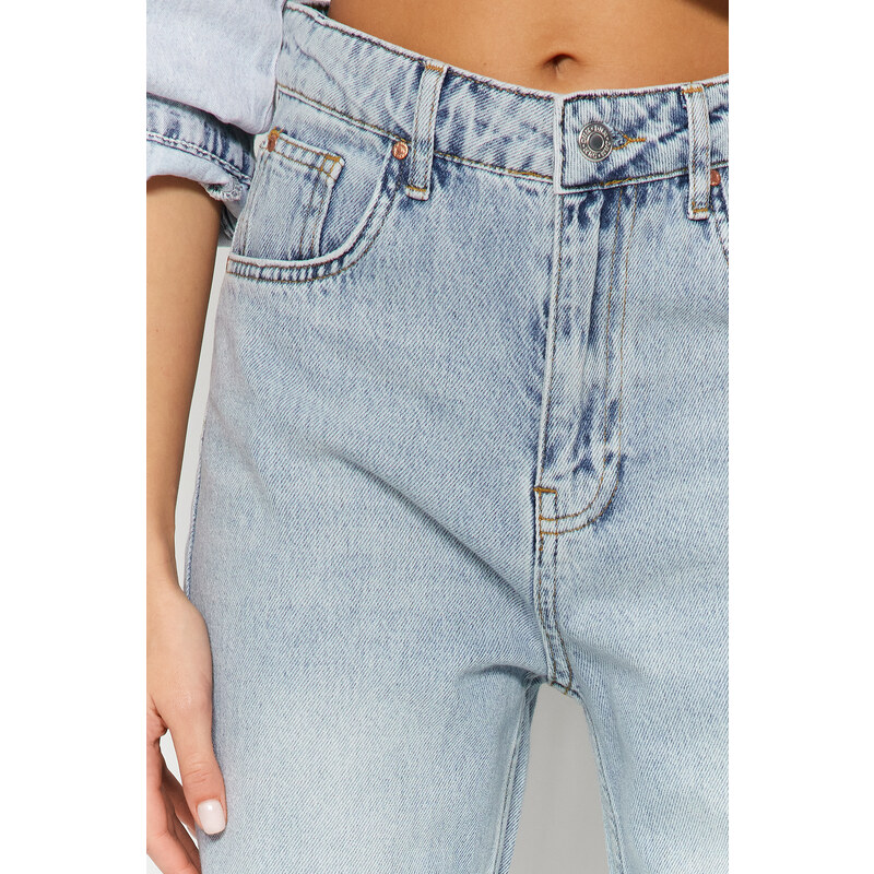 Trendyol Blue Pale Effect Vintage High Waist Wide Leg Jeans