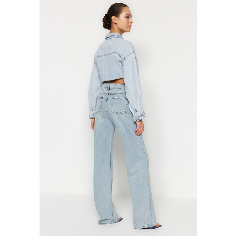 Trendyol Blue Pale Effect Vintage High Waist Wide Leg Jeans