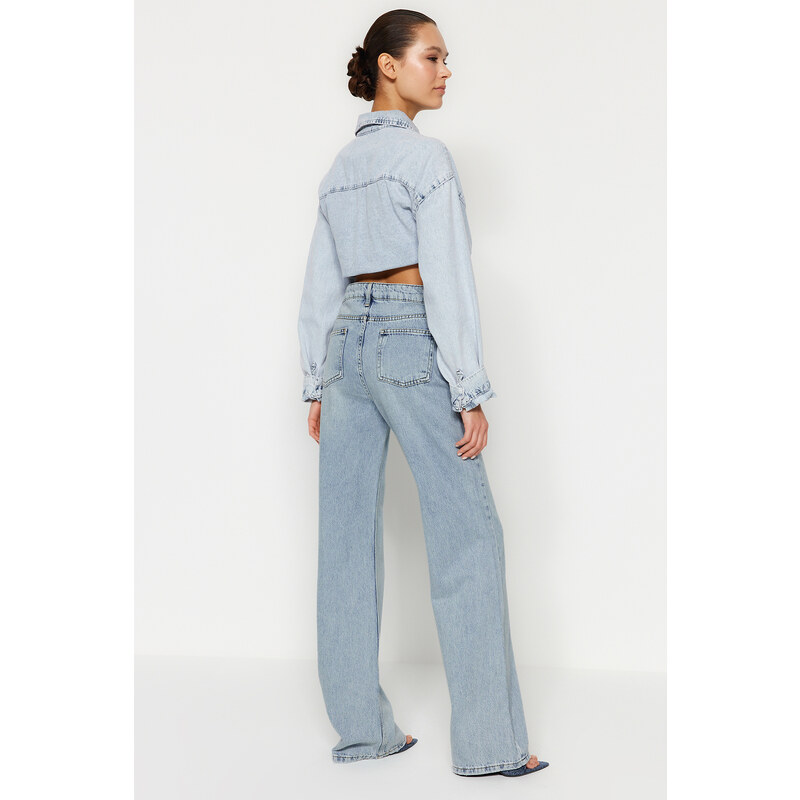 Trendyol Blue Pale Effect Vintage High Waist Wide Leg Jeans