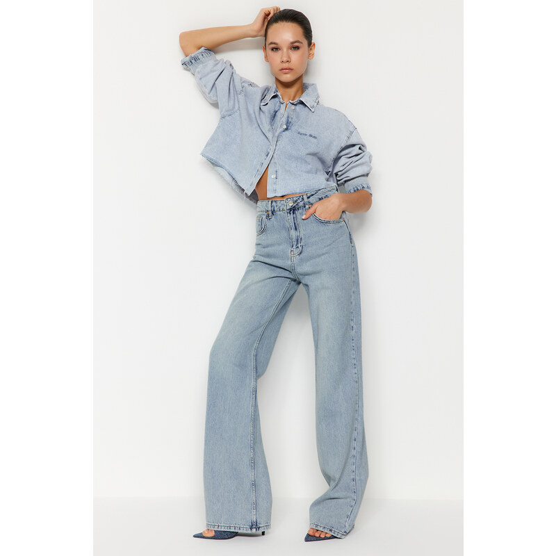 Trendyol Blue Pale Effect Vintage High Waist Wide Leg Jeans