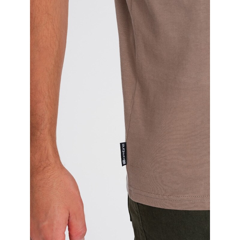 Ombre Clothing Pánské bavlněné tričko s potiskem - světle hnědé V2 OM-TSPT-0166