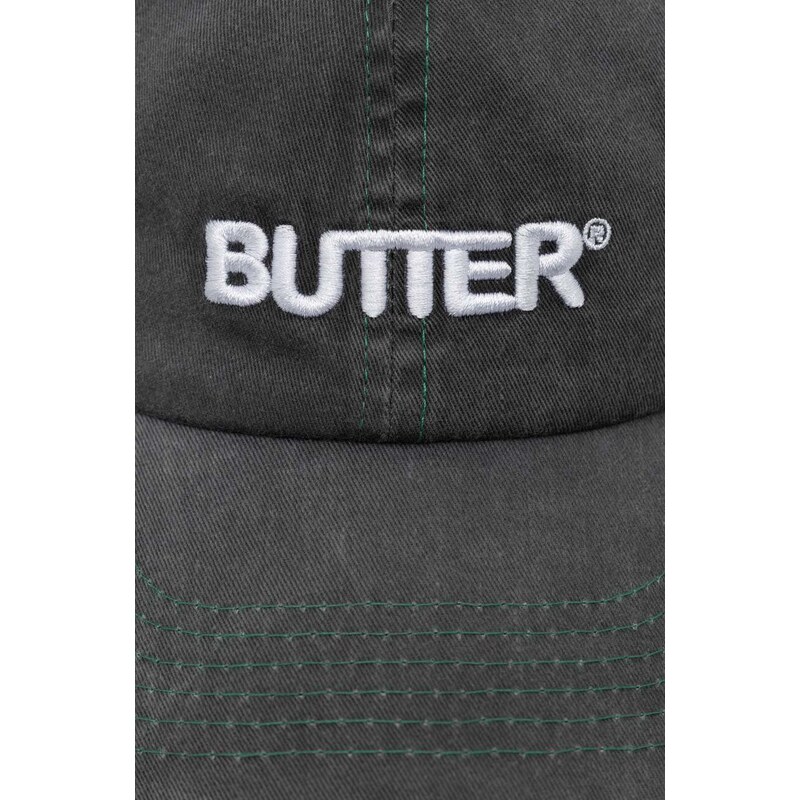 Bavlněná baseballová čepice Butter Goods Rounded Logo 6 Panel Cap šedá barva, s aplikací, BGQ423D15302