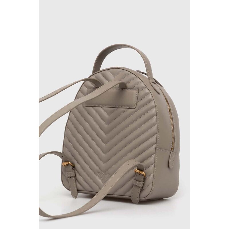 Kožený batoh Pinko dámský, šedá barva, malý, s aplikací, 102530.A1J2