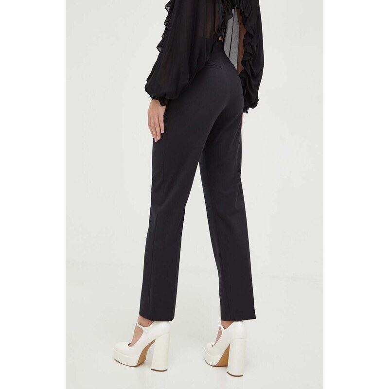 Vlněné kalhoty MSGM černá barva, jednoduché, high waist