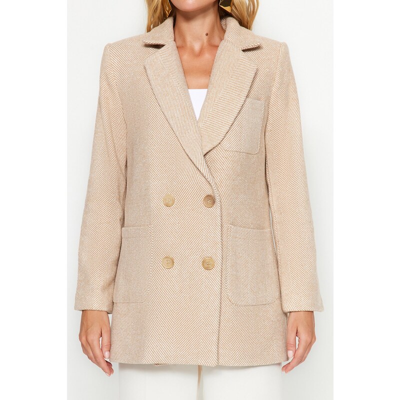 Trendyol Ecru Regular Lined Woven Blazer Jacket