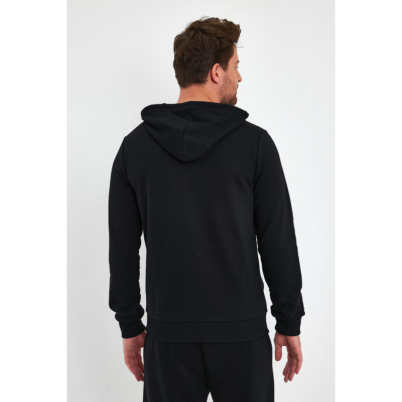 River Club Men's Black Dont Quit Printed 3 Thread Hooded Sweatshirt