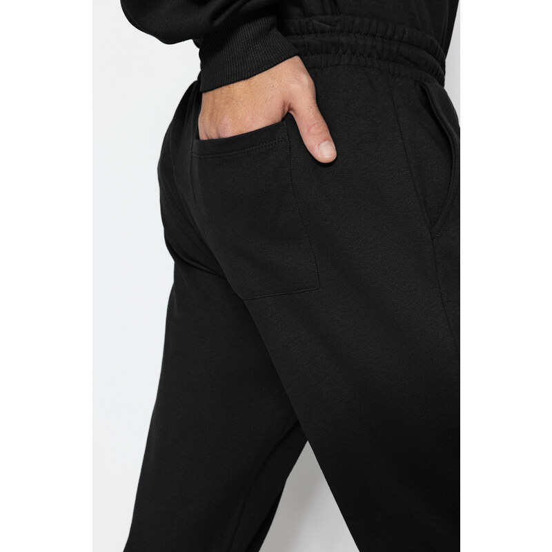 Trendyol Black Tracksuit Oversize/Wide-Fit Long Sleeve Labeled Fleece Inner