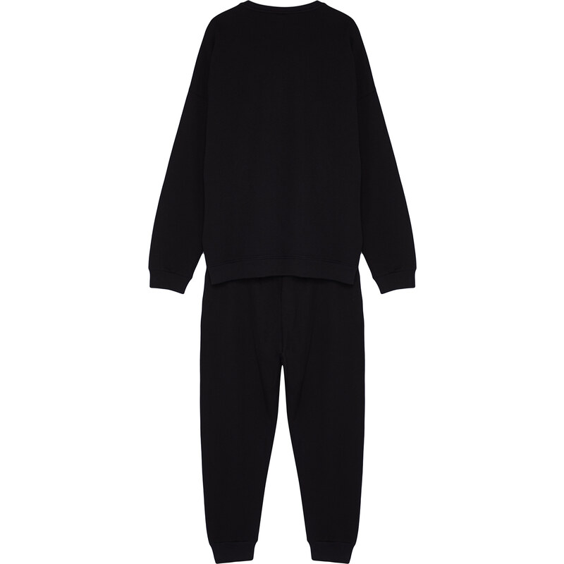 Trendyol Black Tracksuit Oversize/Wide-Fit Long Sleeve Labeled Fleece Inner