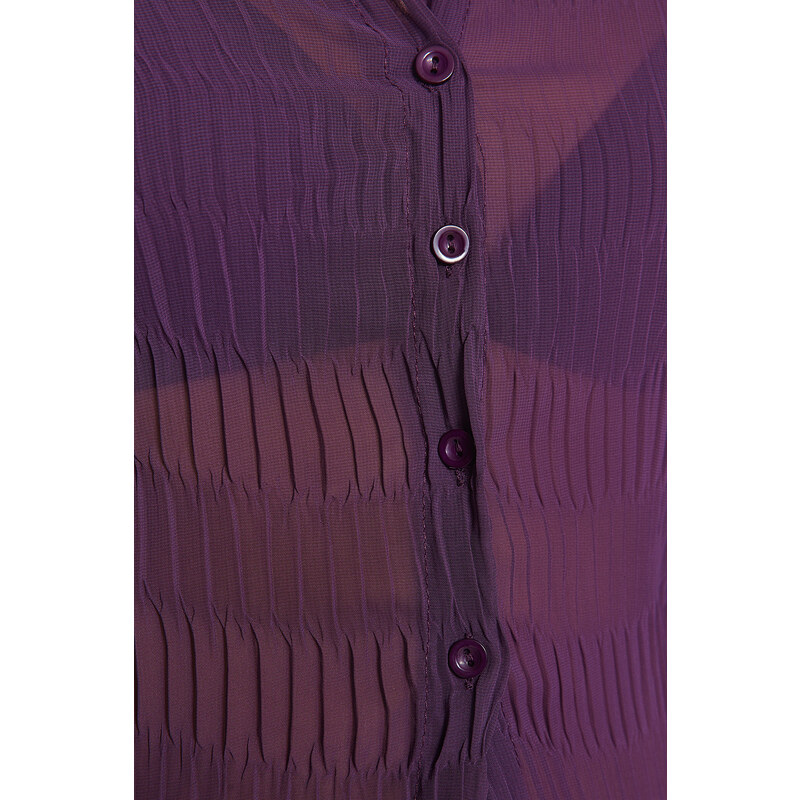 Trendyol Damson Transparent Pleated Fitted Woven Shirt
