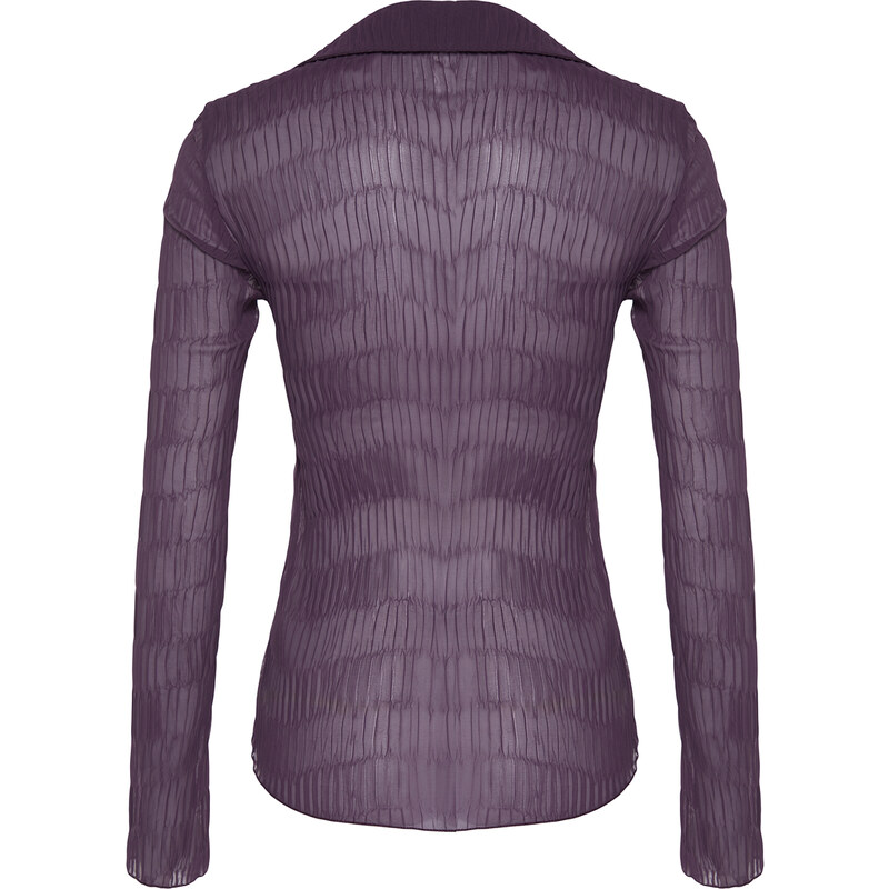 Trendyol Damson Transparent Pleated Fitted Woven Shirt