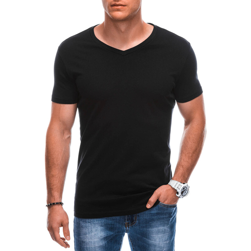 EDOTI Pánské základní tričko s výstřihem do V EM-TSBS-0101 - černá V1