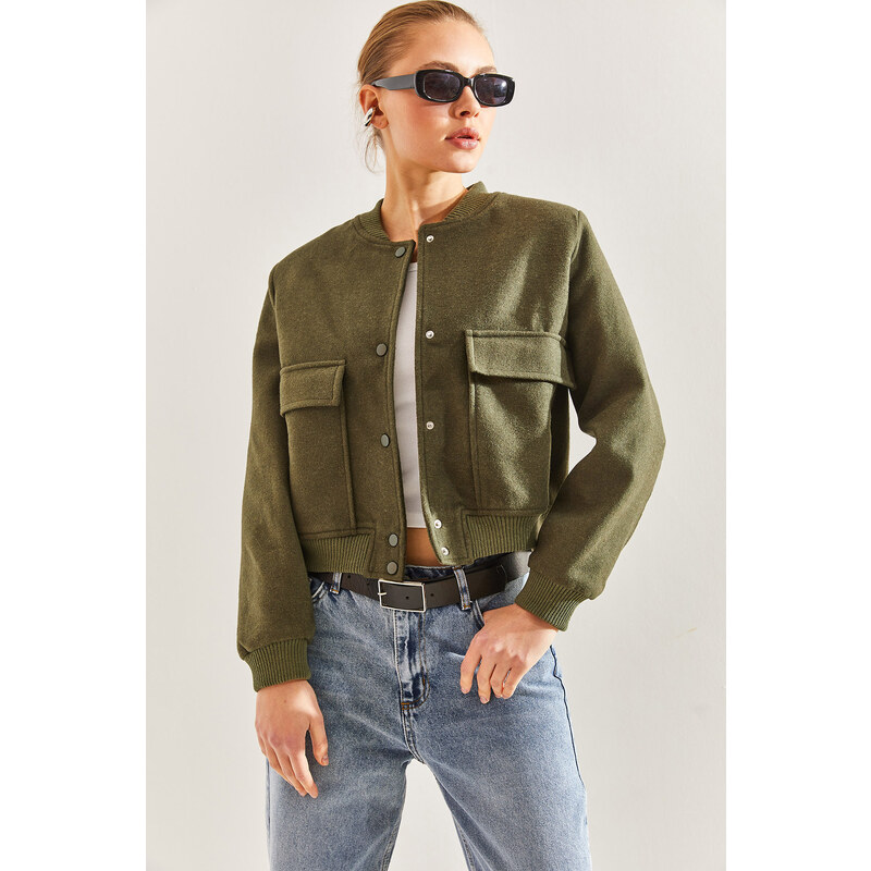 Bianco Lucci Women's Big Pocket Stamp Bomber Jacket