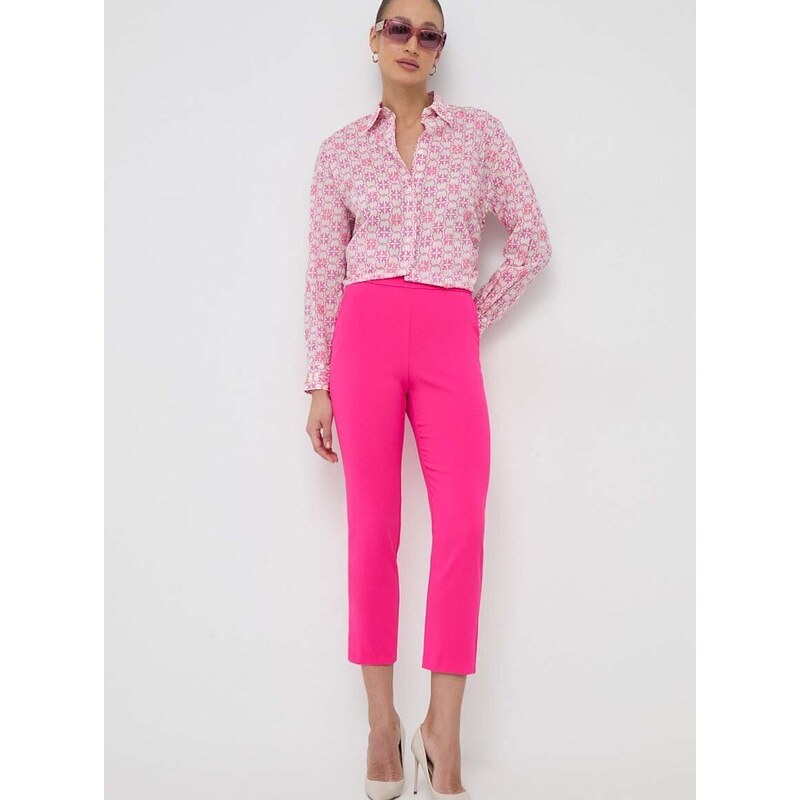 Kalhoty Pinko dámské, růžová barva, jednoduché, high waist, 102861.7624