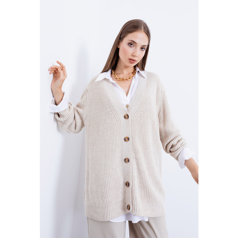 Lafaba Women's Ecru Buttoned Thessaloniki Cardigan