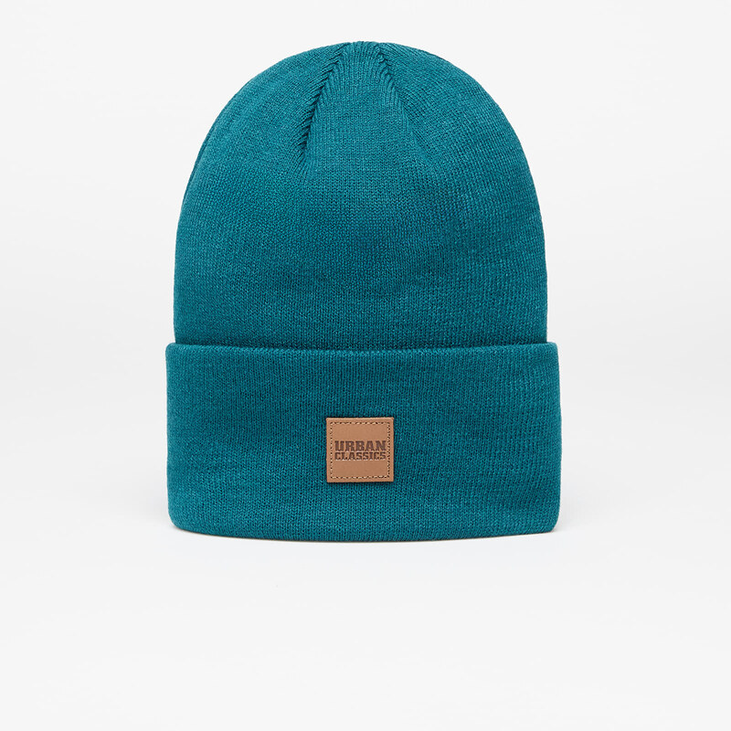 Čepice Urban Classics Leatherpatch Long Beanie Dark Green