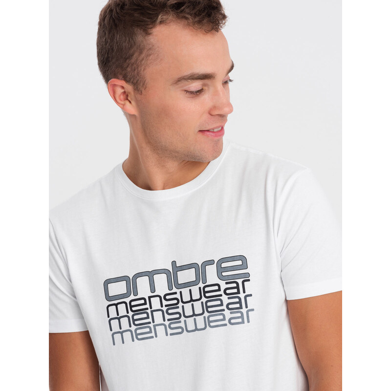 Ombre Clothing Pánské bavlněné tričko s potiskem - bílé V1 OM-TSPT-0160