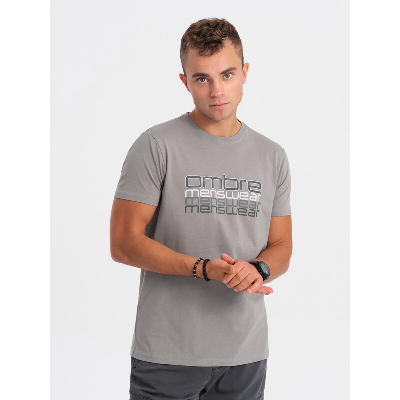 Ombre Clothing Pánské bavlněné tričko s potiskem - šedé V2 OM-TSPT-0160