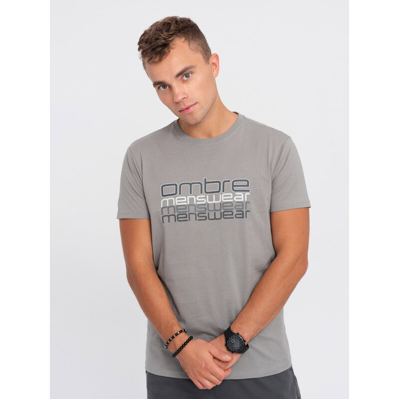 Ombre Clothing Pánské bavlněné tričko s potiskem - šedé V2 OM-TSPT-0160