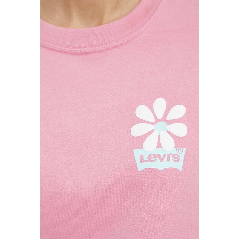 Bavlněná mikina Levi's dámská, růžová barva, s potiskem
