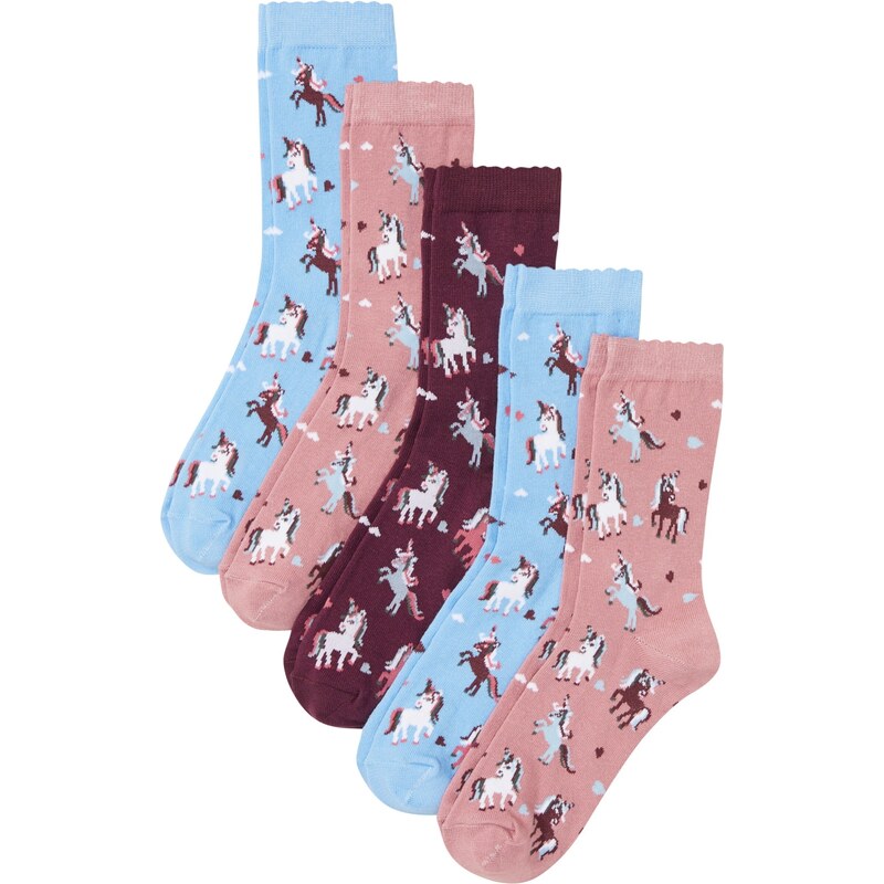 bonprix Dětské ponožky (5 párů) s vlnkovým lemem Fialová