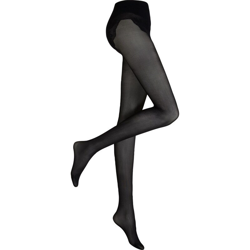 bonprix Jemné punčocháče 40den s kalhotkami v krajkovém vzhledu, s recyklovaným polyamidem Černá