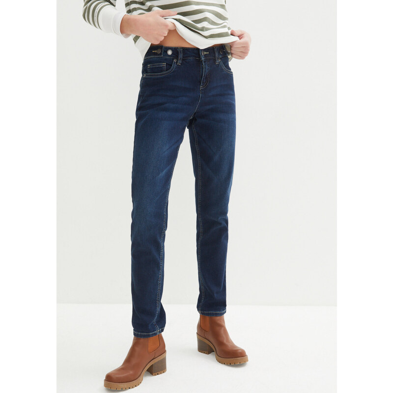 bonprix Boyfirend džíny Mid Waist, strečové modrá Žena 22810398