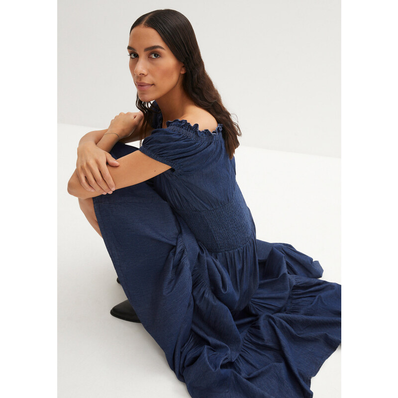 bonprix Letní šaty s Carmen výstřihem Modrá
