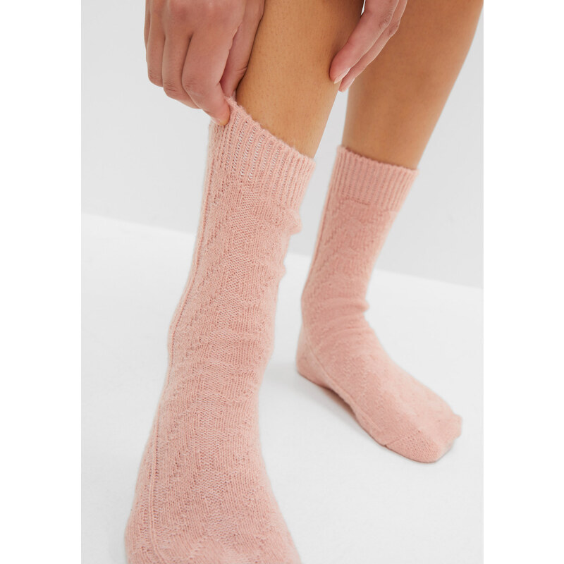bonprix Pletené ponožky (3 páry) s copánkovým vzorem Béžová