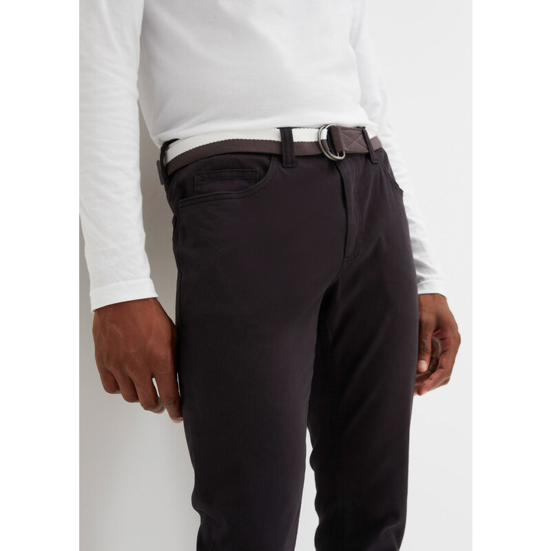 bonprix Strečové kalhoty Regular Fit s páskem, Straight Černá