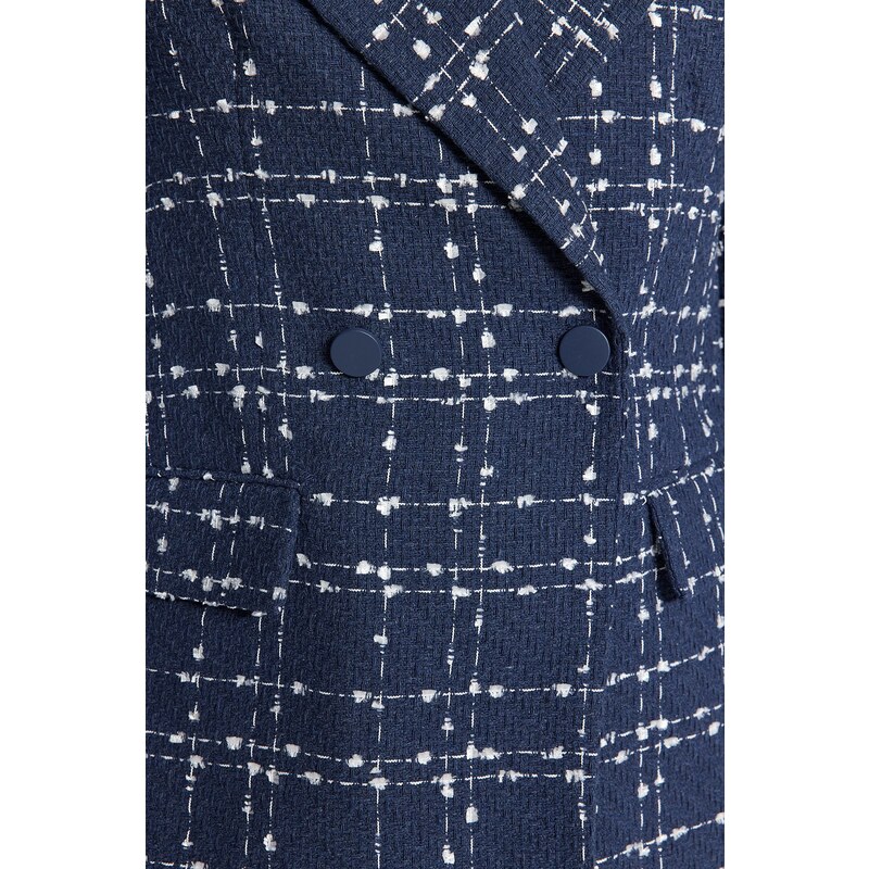 Trendyol Navy Tweed Regular Woven Plaid Blazer Jacket