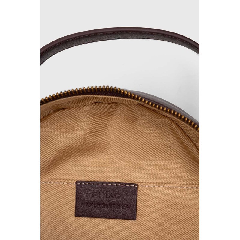 Kožený batoh Pinko dámský, hnědá barva, malý, s aplikací, 102530.A1J2