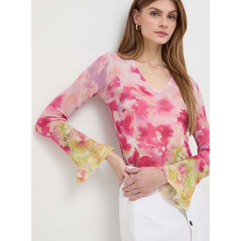 Tričko s dlouhým rukávem Twinset růžová barva