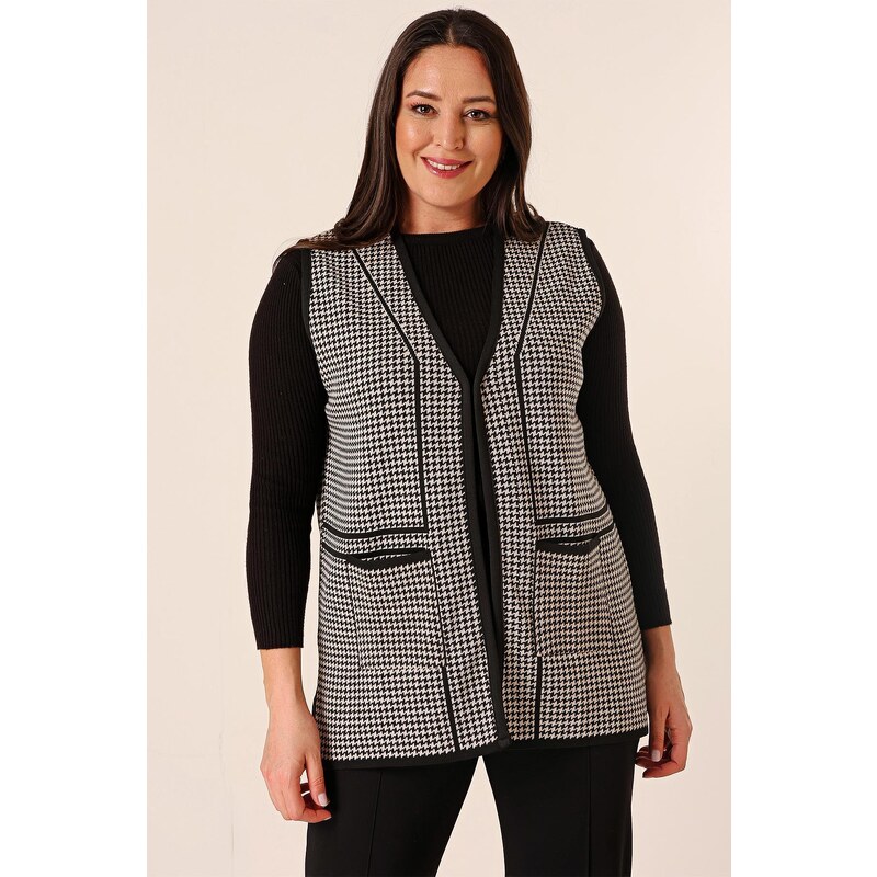 By Saygı Zigzag Patterned Pocket Plus Size Knitwear Vest