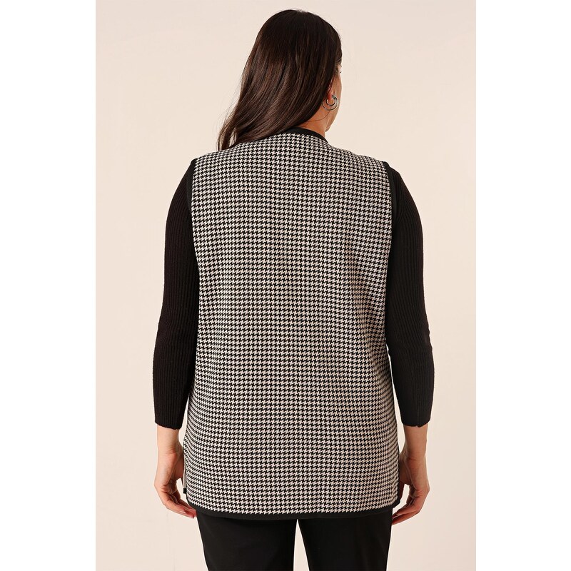 By Saygı Zigzag Patterned Pocket Plus Size Knitwear Vest