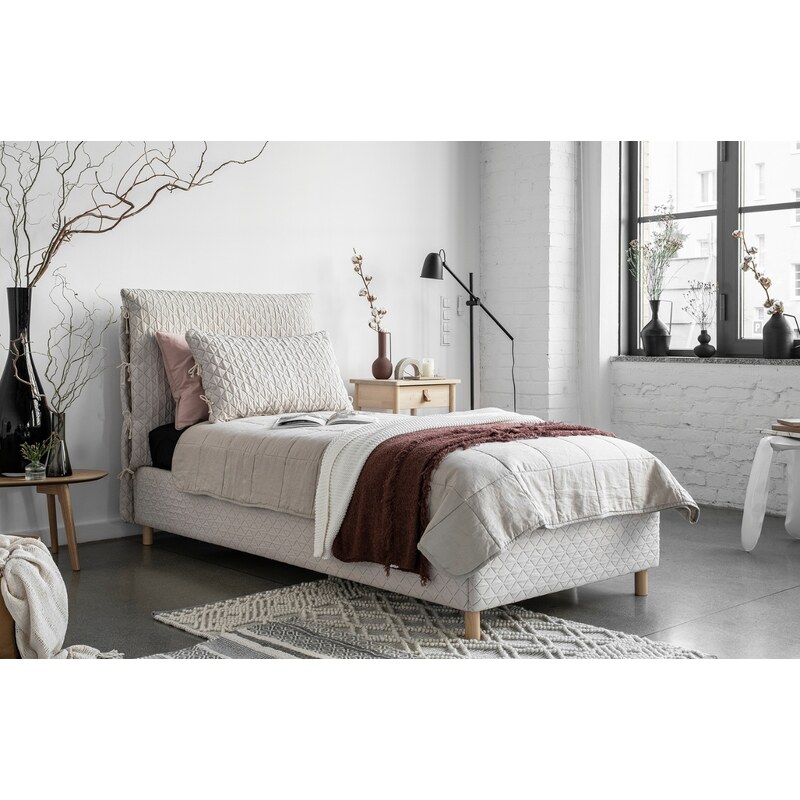 Béžová čalouněná jednolůžková postel Miuform Sleepy Luna 90 x 200 cm