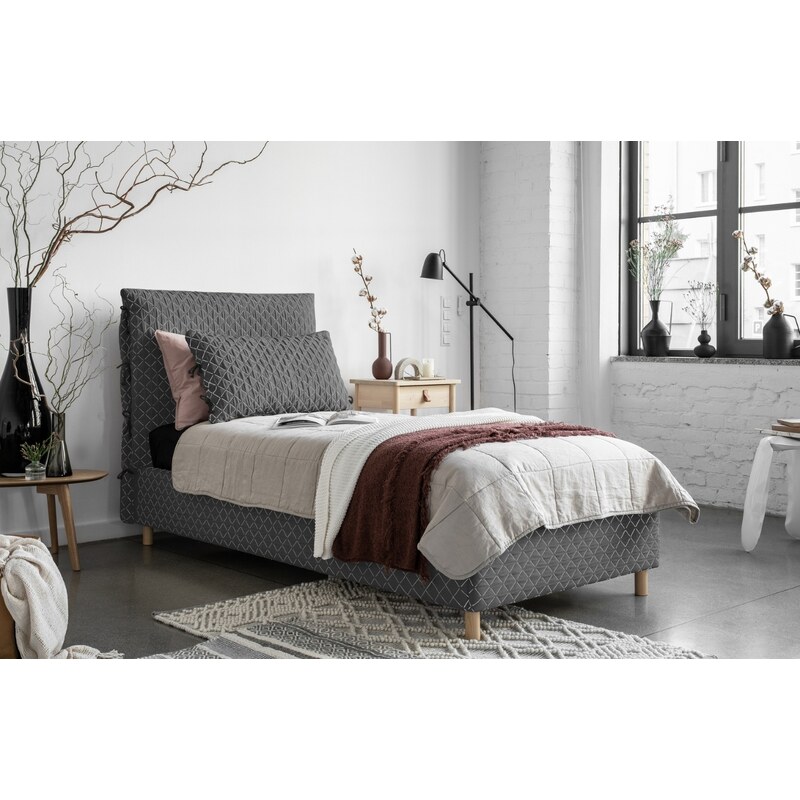 Šedá čalouněná jednolůžková postel Miuform Sleepy Luna 90 x 200 cm